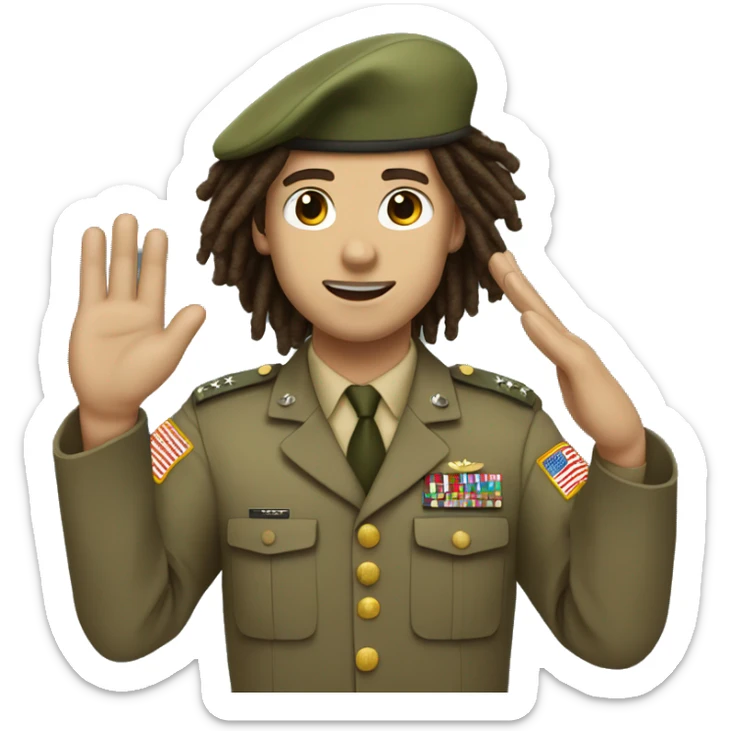 military salute with dreads white guy brown hair long curly hair sticker