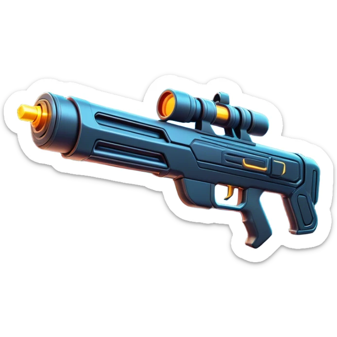 Clash of Clans aesthetic: Cinematic Playful Laser Rifle Emoji, rendered in a 3D vector-style similar to standard emojis with minimal shading and bold, simplified shapes. A compact, sleek energy weapon with futuristic contours and a glowing barrel, softly glowing with a sci-fi battle charm. Simplified yet unmistakably iconic, highly detailed and consistent, glowing with a soft pulsating radiance and high shine. Stylized with a touch of cosmic engineering and a soft glowing outline, capturing the essence of a cutting-edge energy armament with a playful, dynamic aura! sticker