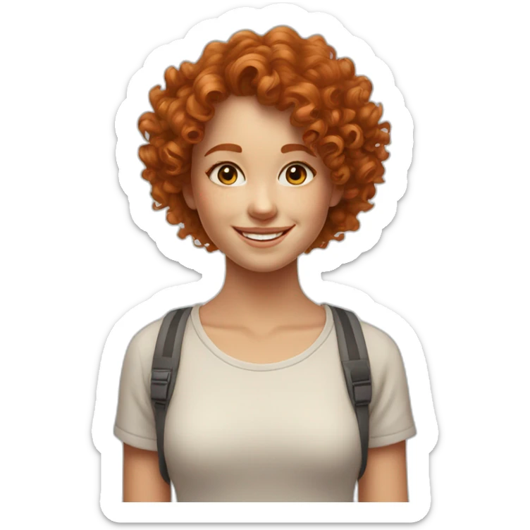 beautiful young girl, curly hair, ginger hair, smiling, sticker