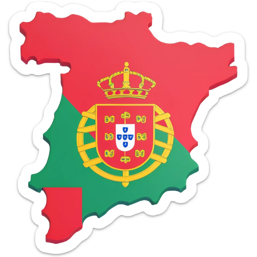 3D illustration of the map of Portugal with the Portuguese flag overlay, vivid and bright flag colors sticker