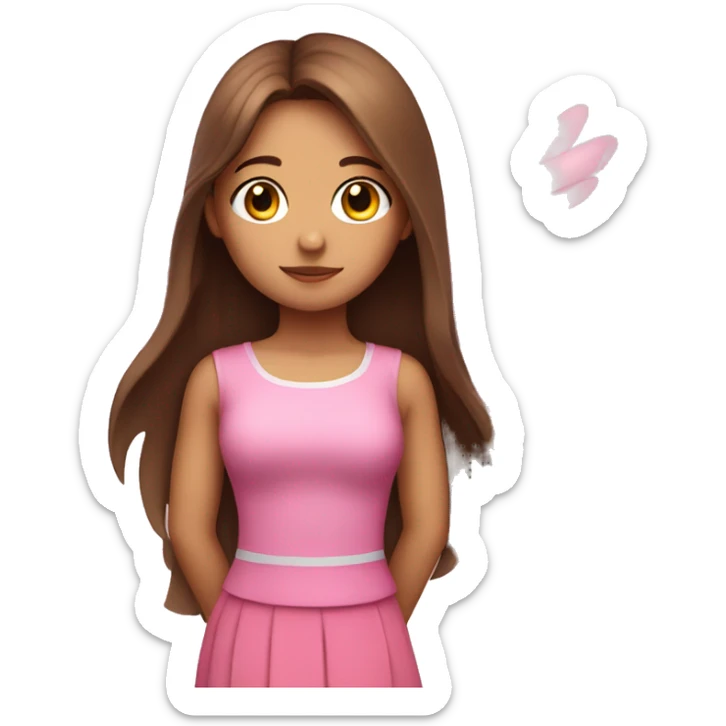 Girl with long Brown hair, pink top and skirt and wings sticker