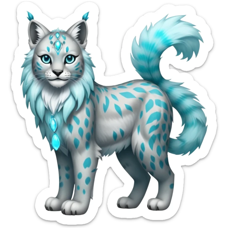Silver and cyan Fairy-type Bobcat-Lynx-Lion-Fakémon full body sticker