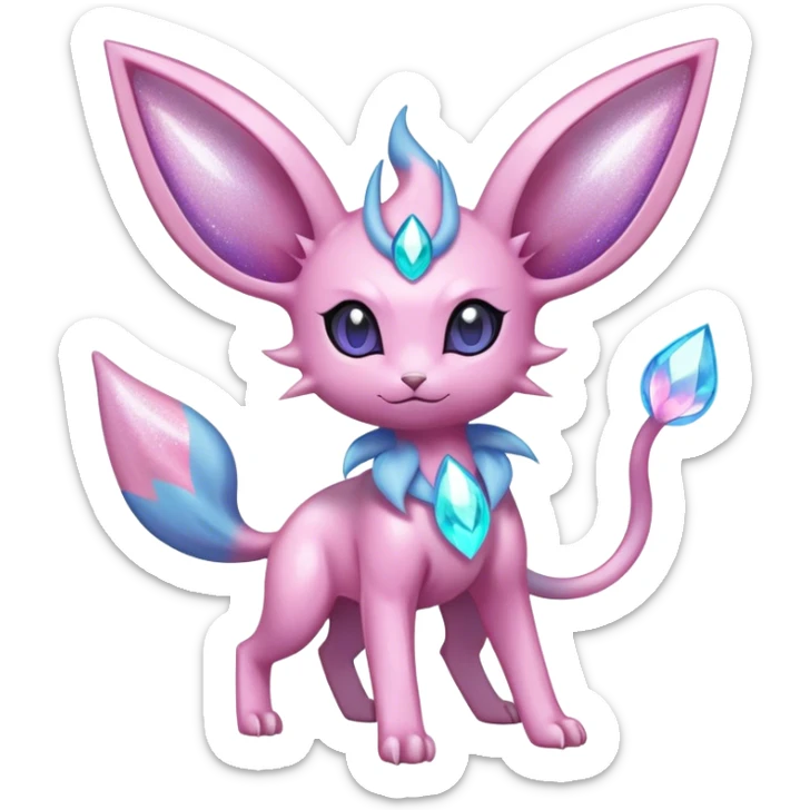 Shiny Cool Sparkly Cute Ethereal Espeon-Sylveon-Nidorino-Fakemon-hybrid-fusion- full body sticker
