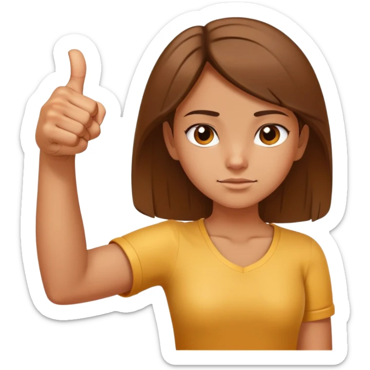 Young girl with right arm thumbs up and left arm thumbs down, uncertain facial expression sticker
