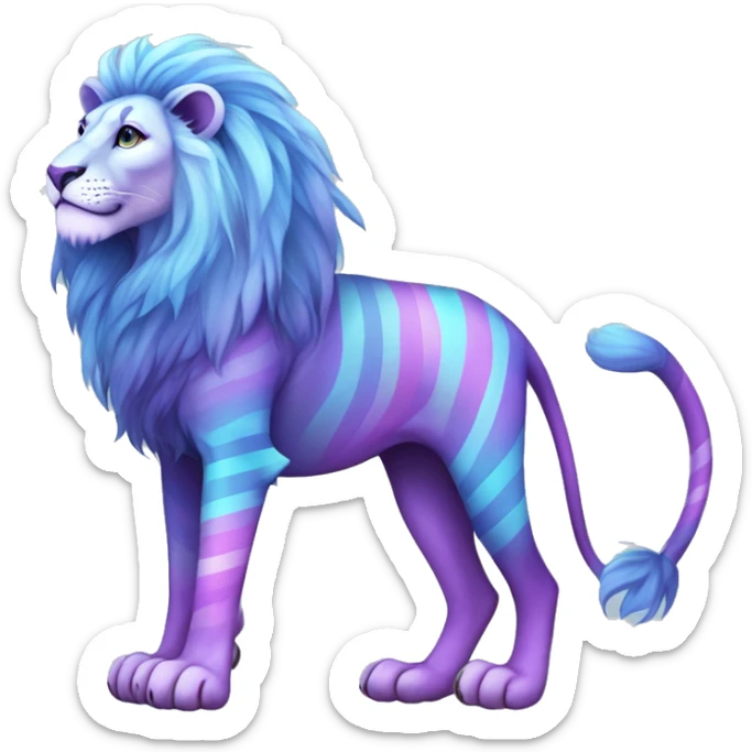 Colorful pastel vernid fantasy creature LiLaiRa Kamirah Falvie whiskers paws full body purple gradient stripes with pastel blue braided tail lion sticker