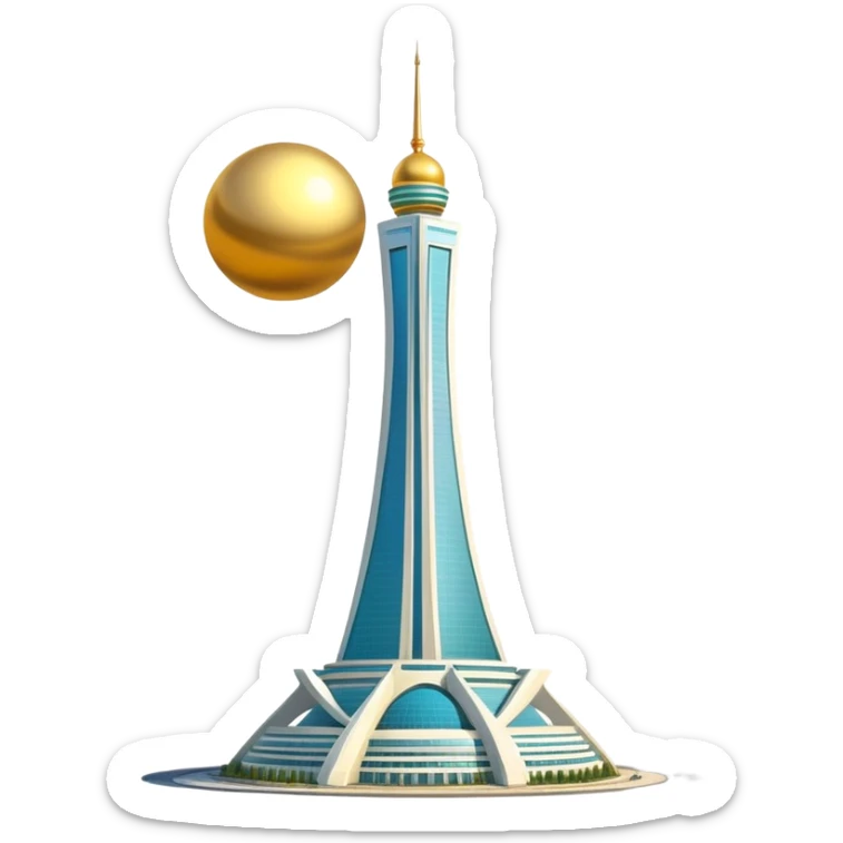Bayterek Tower, a tall monument with a golden sphere on top, in Astana, Kazakhstan sticker