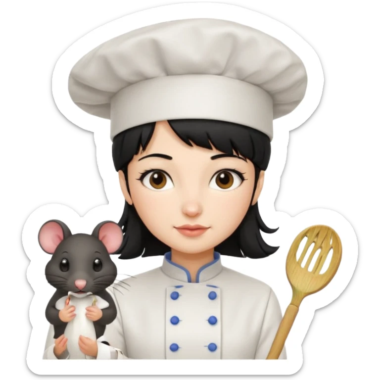 A rat with a fringe and chefs hat girl black hair sticker