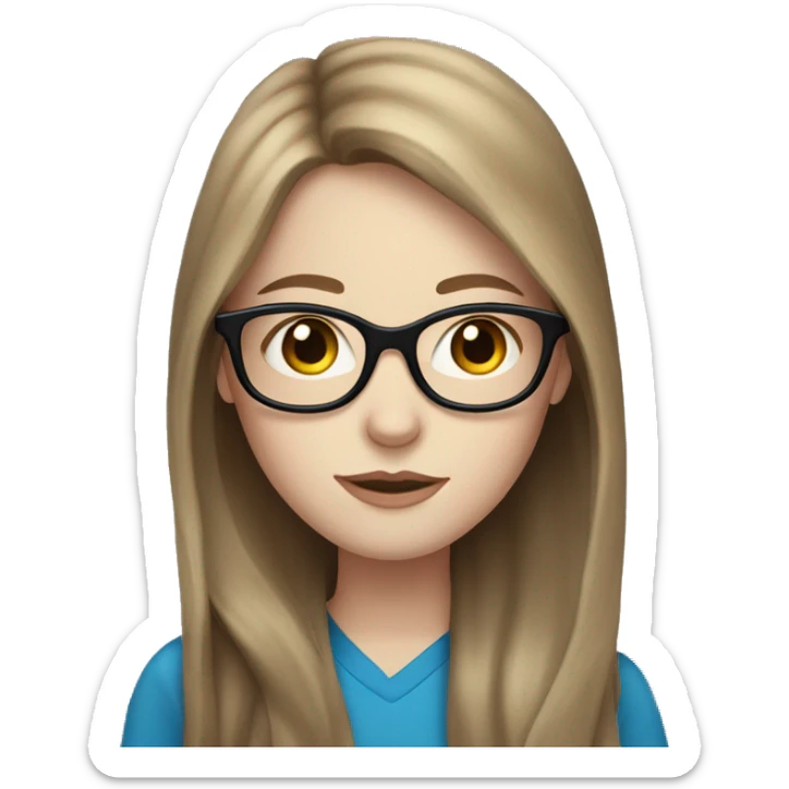Pale skin girl with long Brown Hair and Blue Eyes in glasses  sticker