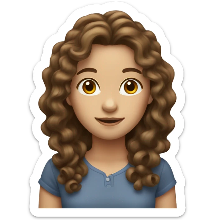 Emoji of a light brunette girl with long curly brown hair sticker