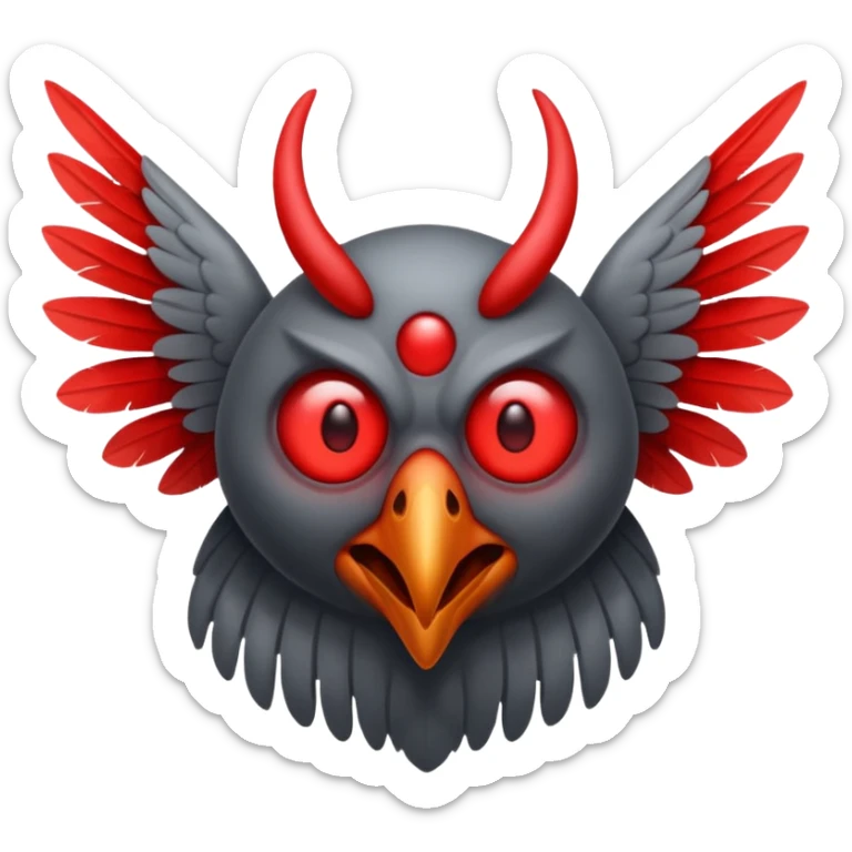 Create a scary emoji of the mothman with bright red eyes and as depicted in the legend sticker