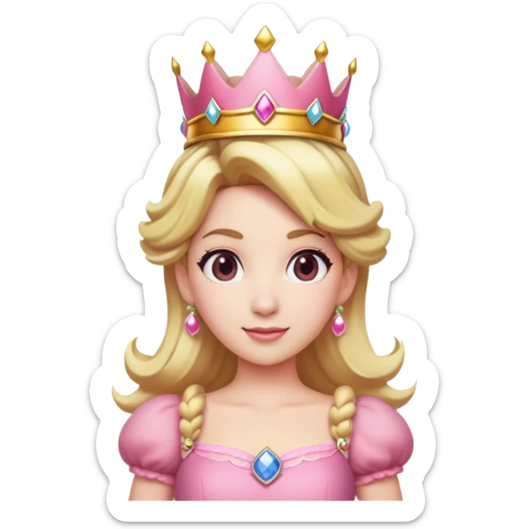 Princess Peach from Mario games with blonde hair, pink dress, crown sticker
