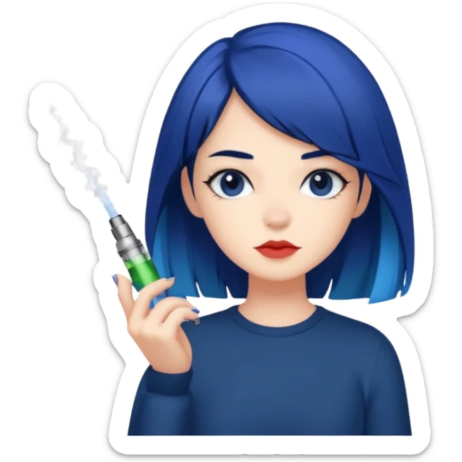 dark blue haired girl with medium length hair and layers and fair skin vaping sticker