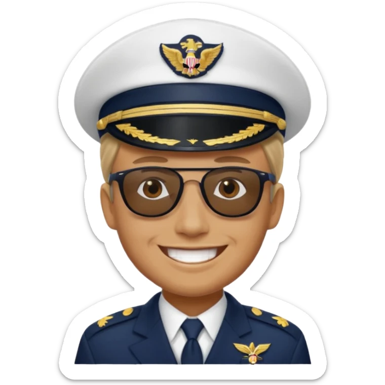 Slack-style emoji of a pilot wearing a navy captain hat going on a vacation sticker