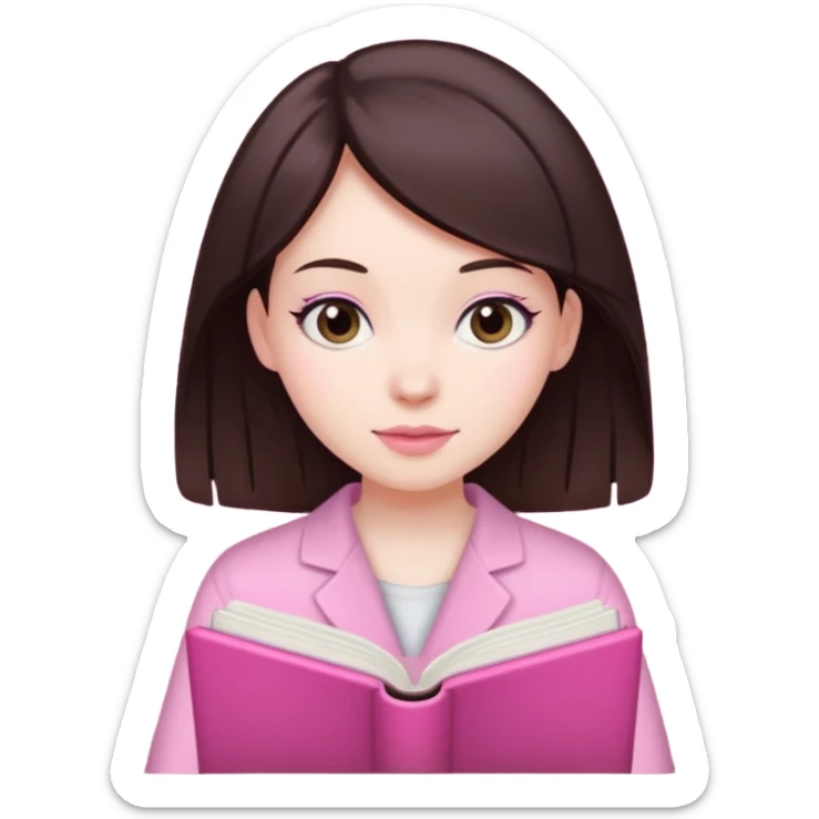 a girl with shite skin and dark brown hair studying Pink sticker