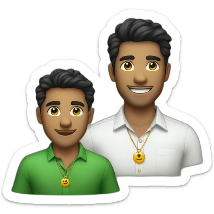 smiling man with olive skin vibrant green eyes dark hair and a button down shirt with a thin gold chain sticker