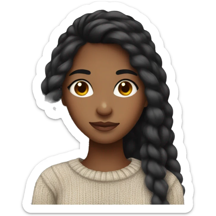 brown skin girl with long black hair wearing a knit sweater sticker
