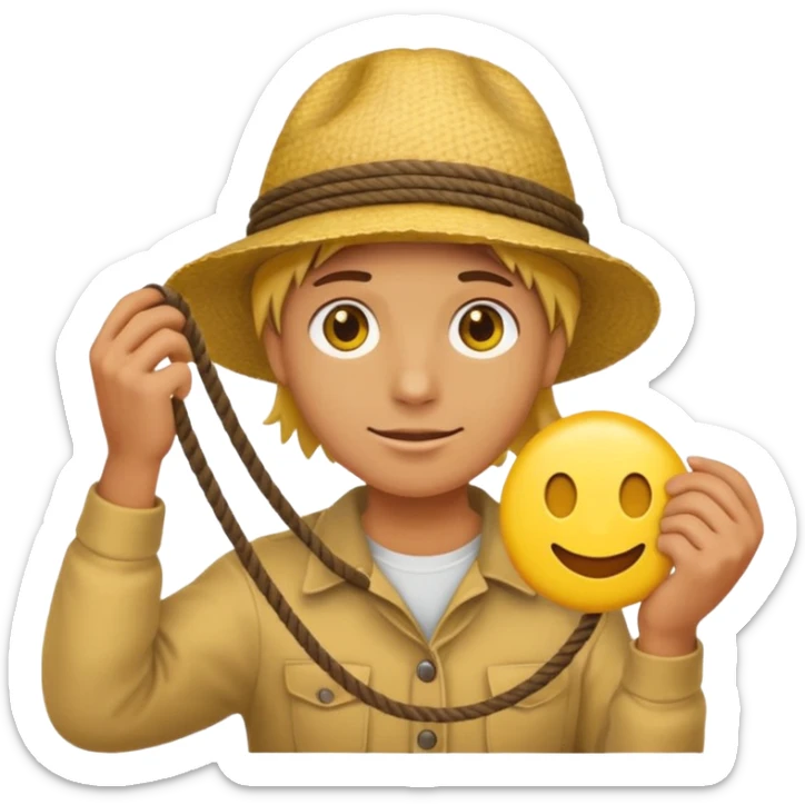 can you make a generic emoji of an individual (who works on a dock, but do not generate the dock itself) holding a rope neatly coiled in their hands? I do not want an emoji of a human person. Can it be a yellow emoji of a circular head like the original emojis? sticker
