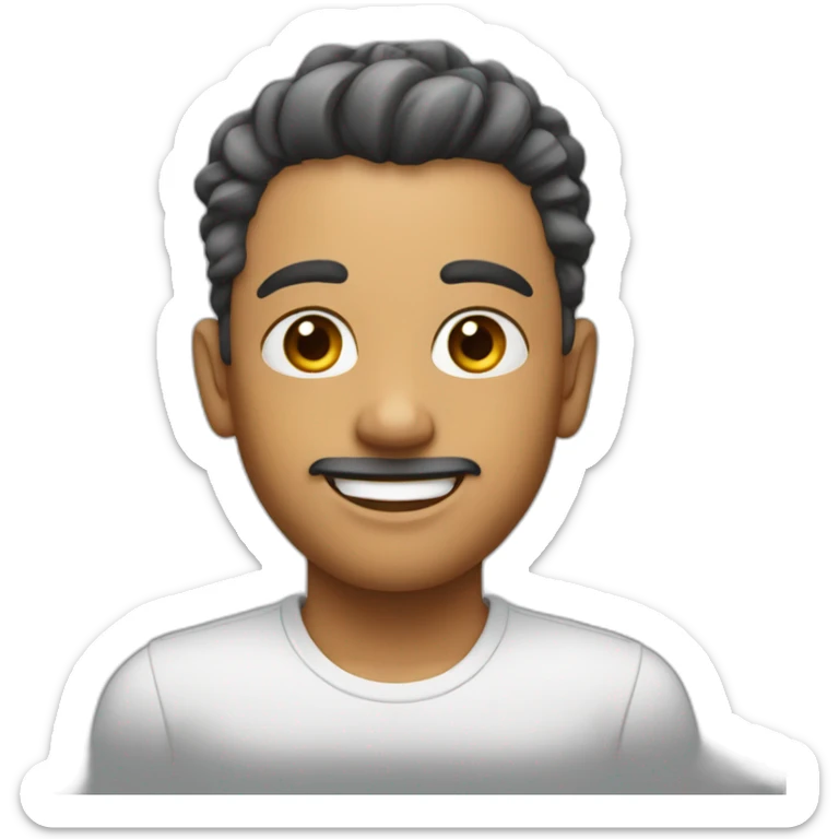create white emoji, with short hair on the sides and short hair on top, with open eyes, long eyelashes and smiling, without brushes sticker