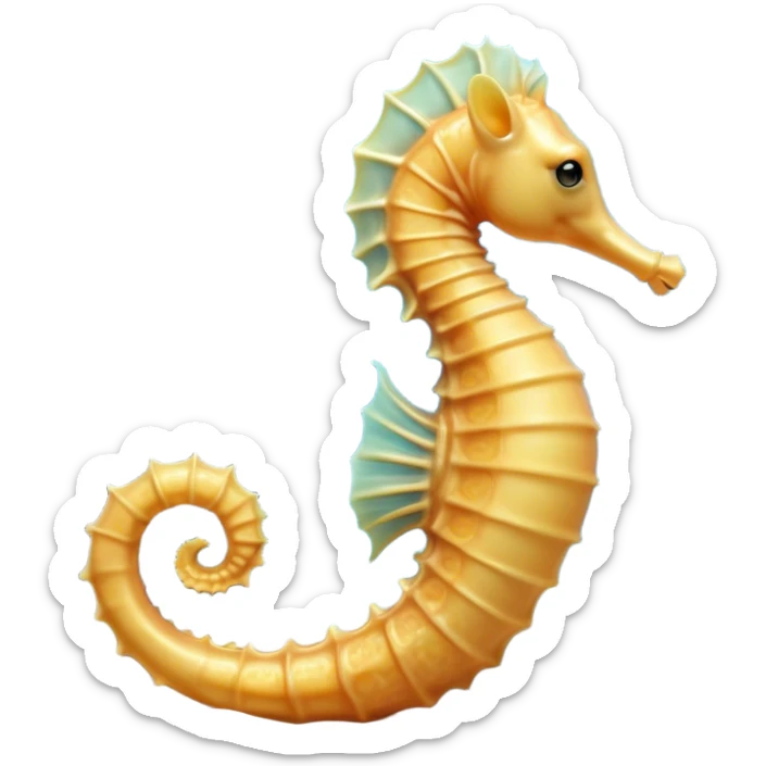 Beautiful and Majestic Sea Horse Portrait Emoji, Head and body rendered in serene repose with a gentle, content smile, showcasing a slender, elegantly curved seahorse with a softly coiled tail and eyes gently closed in peaceful slumber, Simplified yet exquisitely endearing features, highly detailed, glowing with a soft, drowsy aquatic light, high shine, relaxed and utterly enchanting, stylized with an air of majestic marine beauty, soft glowing outline, capturing the essence of a beautiful and majestic seahorse that embodies the enchanting spirit of the ocean! sticker