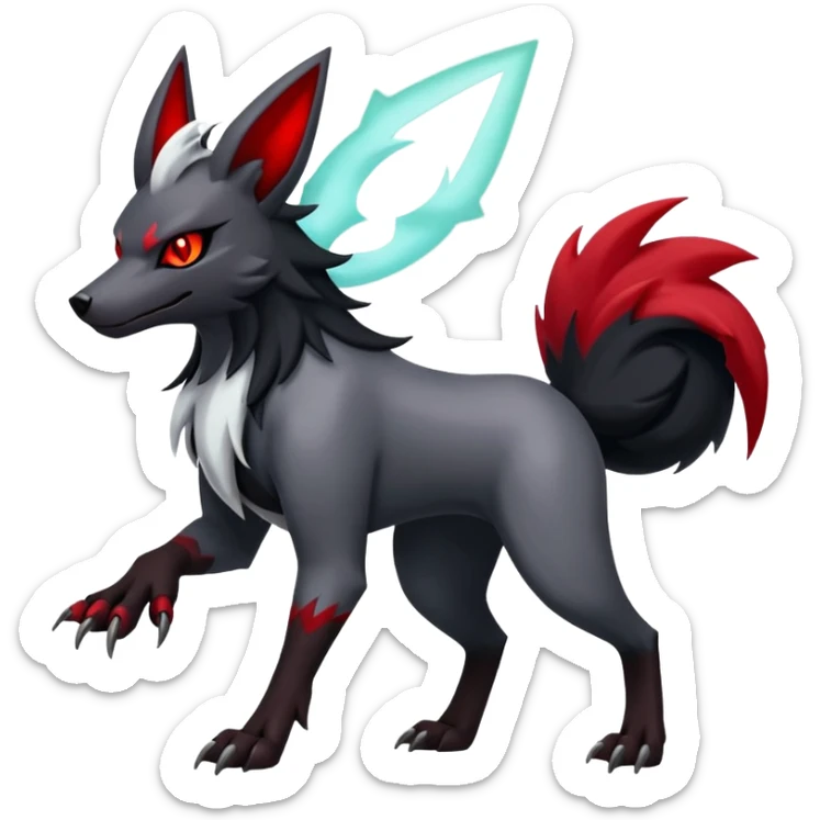 Shiny Exotic Excessive Mysterious Houndoom-Mightyena-Zorua-Zoroark-Zangoose-Pokémon-Fakémon-hybrid-creature (full body) sticker