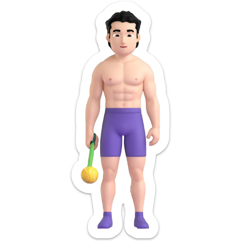 shirtless male athlete with white skin and moderately curly black hair on top with shaved sides sticker