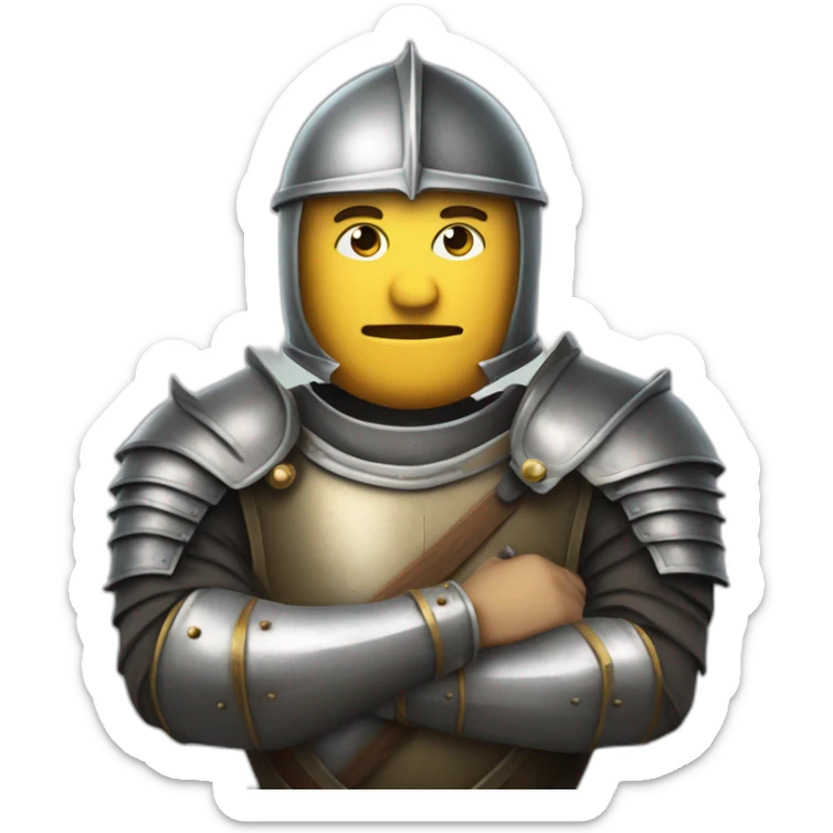 businessman crossed arms with helmet of a knight from medieval times sticker