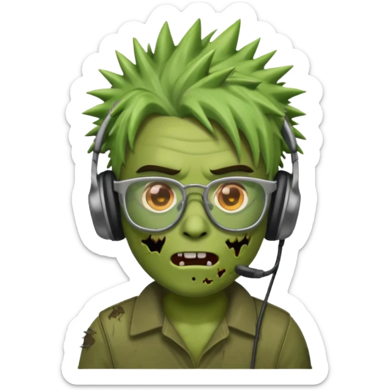 make a zombie iphone emoji with glasses, scratches spiky hair and headphones sticker
