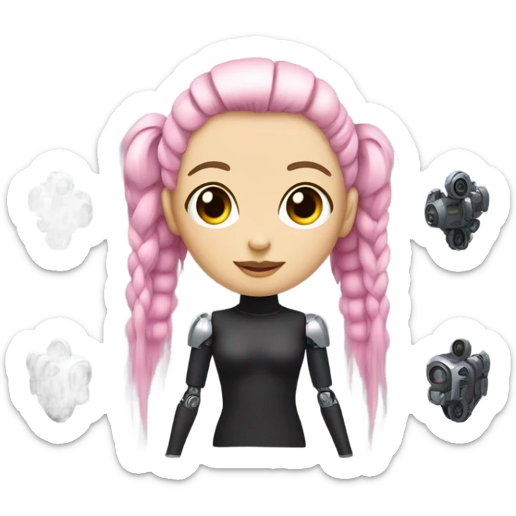 cyborg girl, pink hair, robot body, gynoid, twintails, cyberpunk, black turtleneck sticker