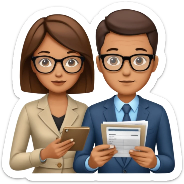 stylish looking husband and wife avatars reviewing their finances together  sticker