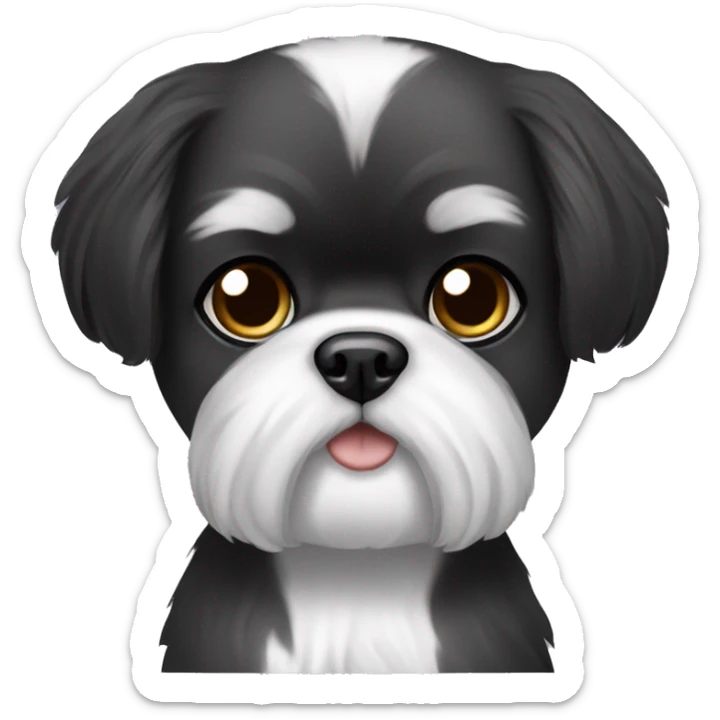 My dog is a Shih Tzu with black and white fur, a round face, and cute eyes. Can you make an emoji that looks like her? sticker