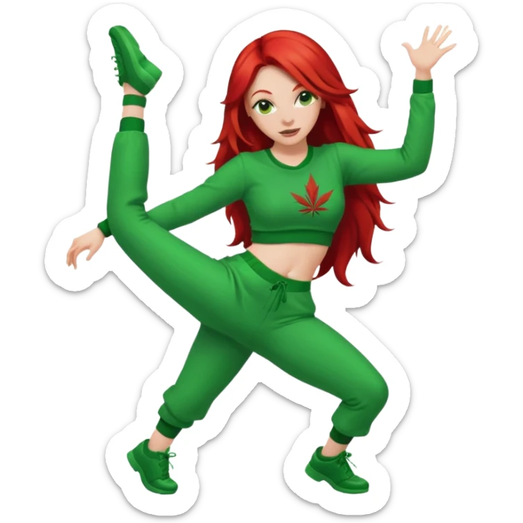 Thick white woman twerking with long red hair and green 420 outfit sticker