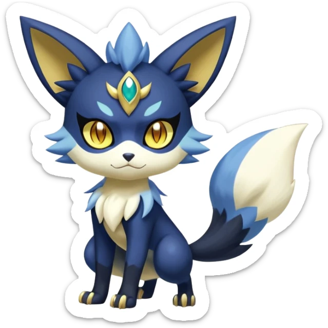 Shiny mExotic Badass Colorfulj Ethereal Royal Mysterious Gothic Meowstic-Zorua-Litten-Noibat-Pokémon-Fakémon-hybrid-creature (full body) with pattern-markings with golden eyes sticker