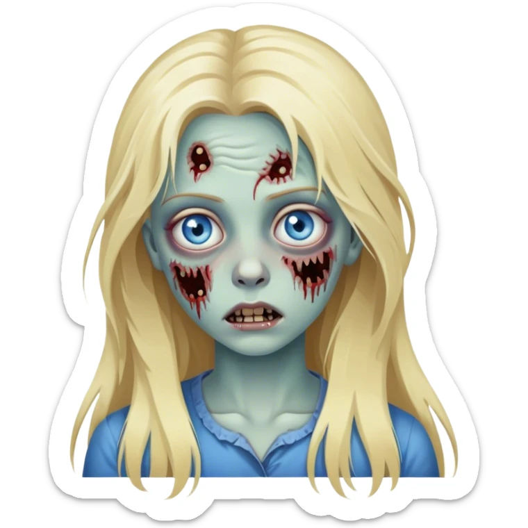 uma menina loira de cabelo comprido com olhos azuis sendo uma zumbi sticker