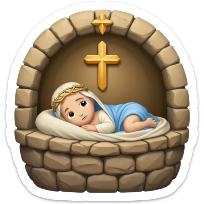 A true depiction of baby Jesus laying in a stone manger  sticker