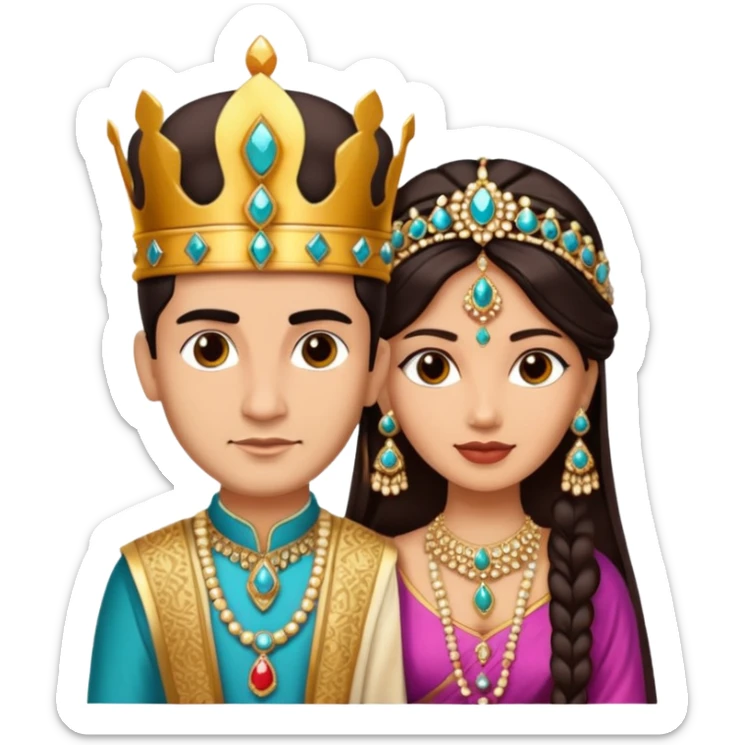 Indian king and queen with lighter skin tone and dark hair color without scepter sticker