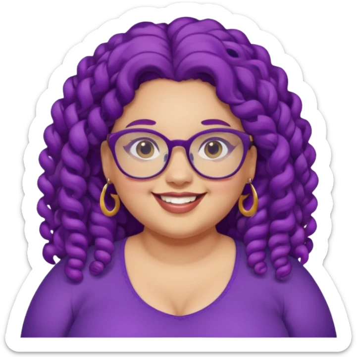  glassess and purple curly long haired fat girl earrings beautiful sticker