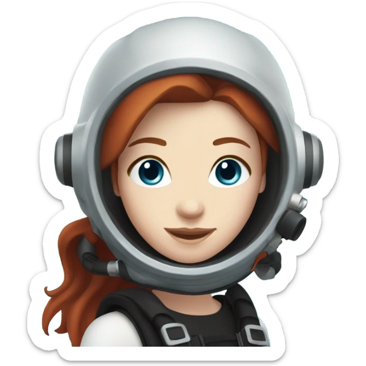 A young woman with red/ brown hair, blue eyes and pale skin scuba diving  sticker