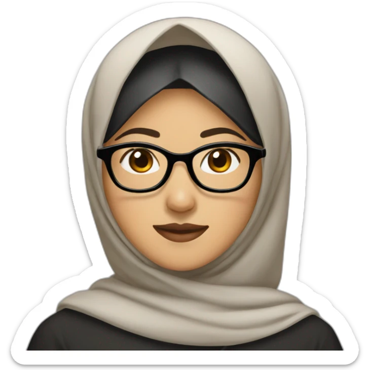 asian woman wearing brown hijab, black shirt, and rounded glasses sticker