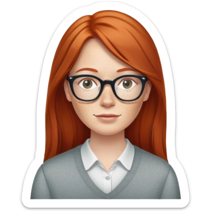 middle age Red head with freckles long straight hair pale skin wearing glasses sticker