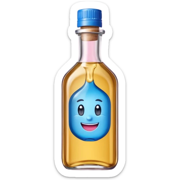 Smiling bottle of oil blue top pink outside with logo that says diddy oil sticker