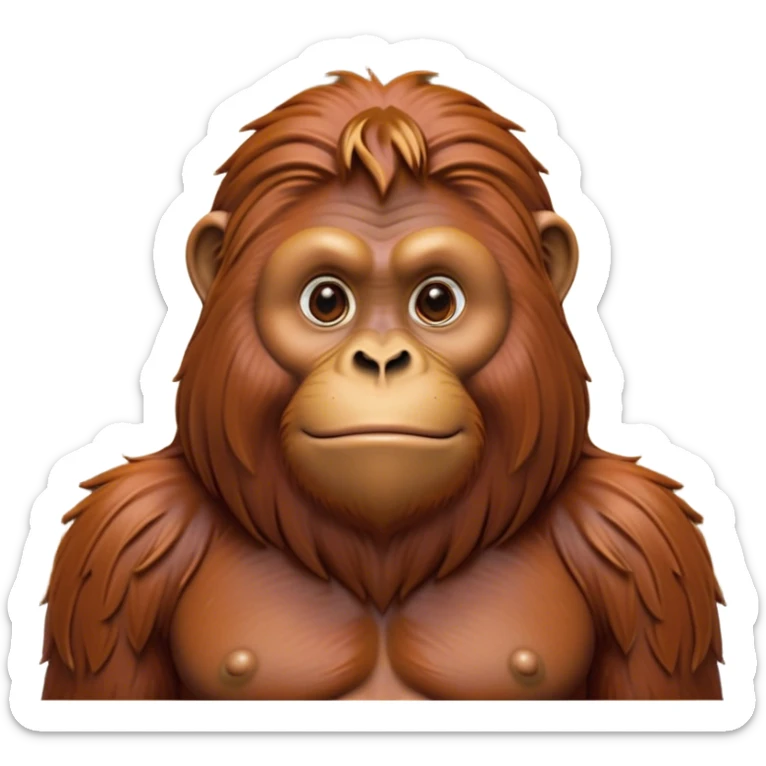 Cinematic Noble Orangutan Portrait Emoji, Poised and regal, with a robust, thoughtful build and deep, soulful eyes framed by rich, textured fur, Simplified yet sharp and sophisticated features, highly detailed, glowing with a soft, earthy glow, high shine, intelligent and contemplative, stylized with an air of ancient wisdom, focused and commanding, soft glowing outline, capturing the essence of a watchful and confident guardian that appears ready to step out of the screen with timeless authority! sticker
