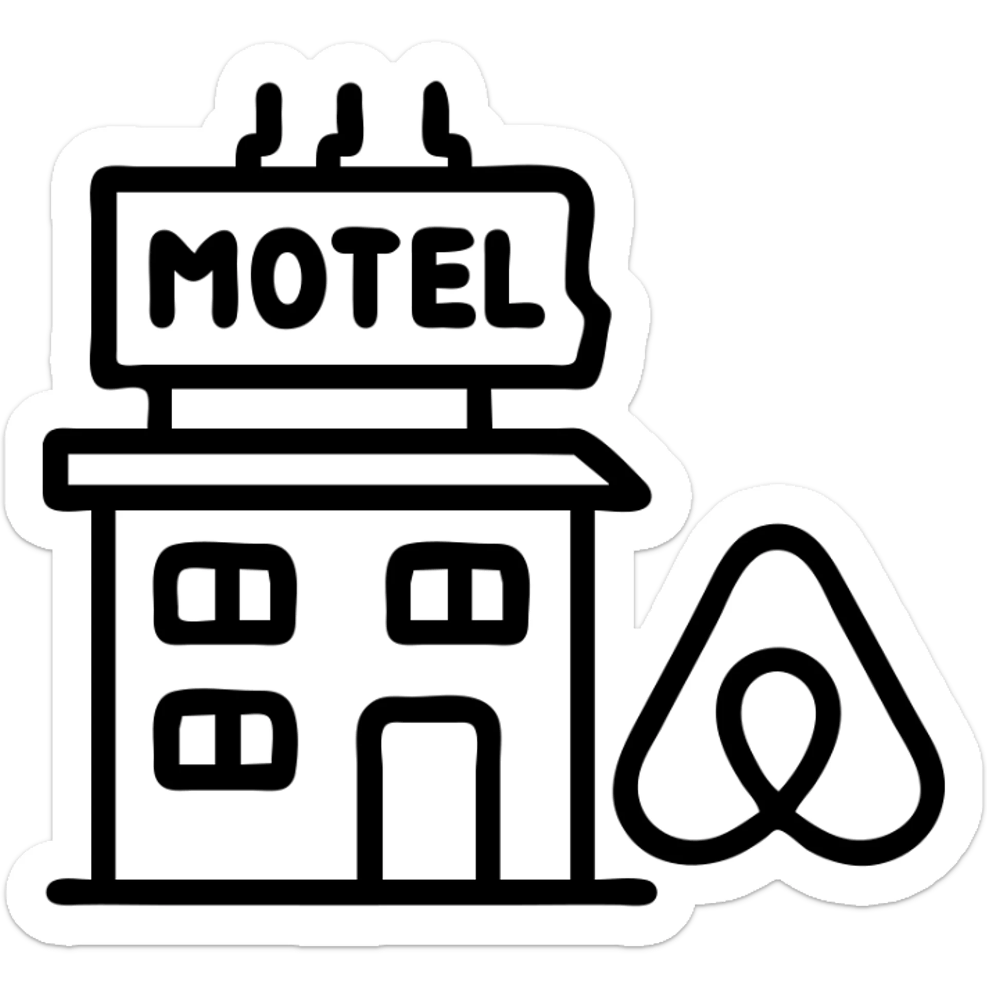 Airbnb icon inspired by a run down motel, minimalist style, worn-out building with flickering sign, stylized like Airbnb category icons, no text sticker