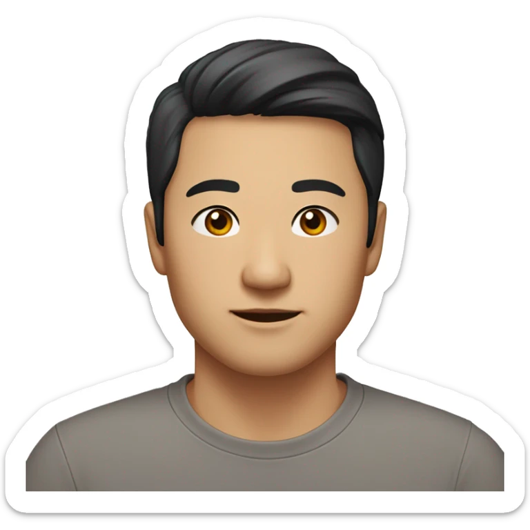 A head and shoulders shot of a 33 year old Asian man, with short black hair,   with brown eyes wearing a t-shirt. sticker