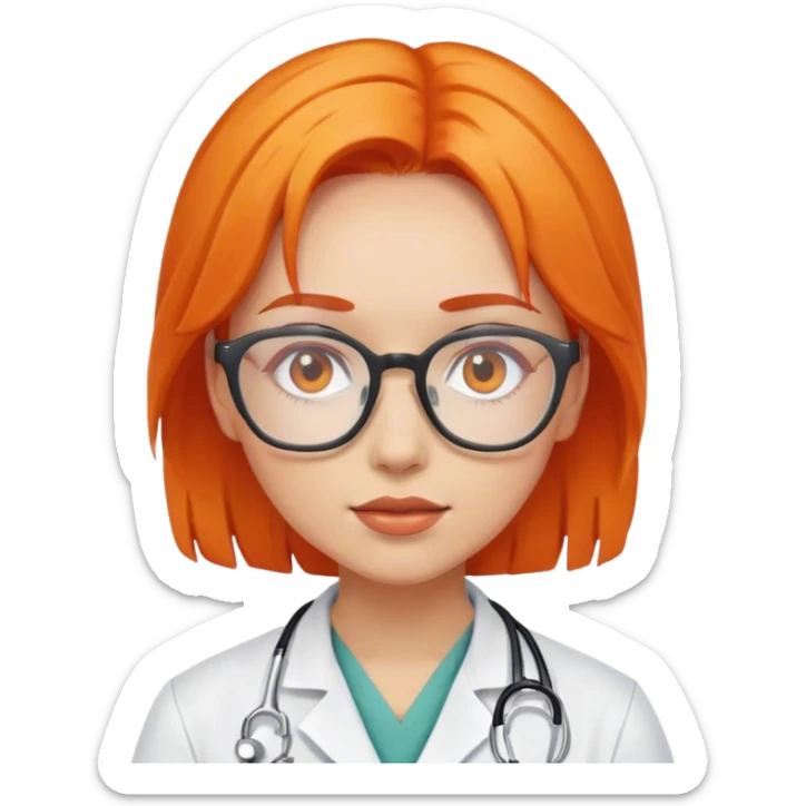Girl doctor orange hair in glasses  sticker