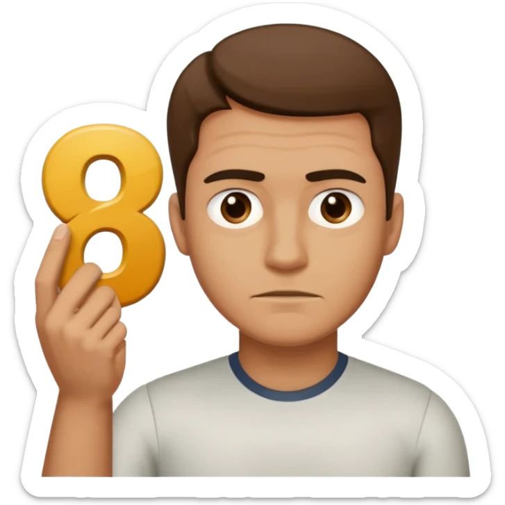 man frowning holding up numbers 6 in left hand and 7 in right hand sticker