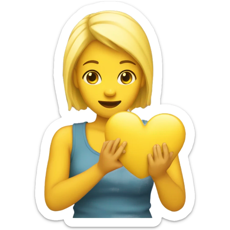 yellow skin yellow hair woman holding in her hand heart sticker