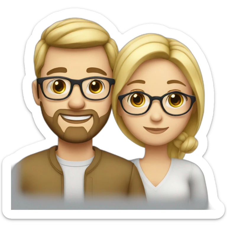 Couple in love. She has blue eyes and wears glasses. He has short blond hair, three-day beard and wears glasses. sticker