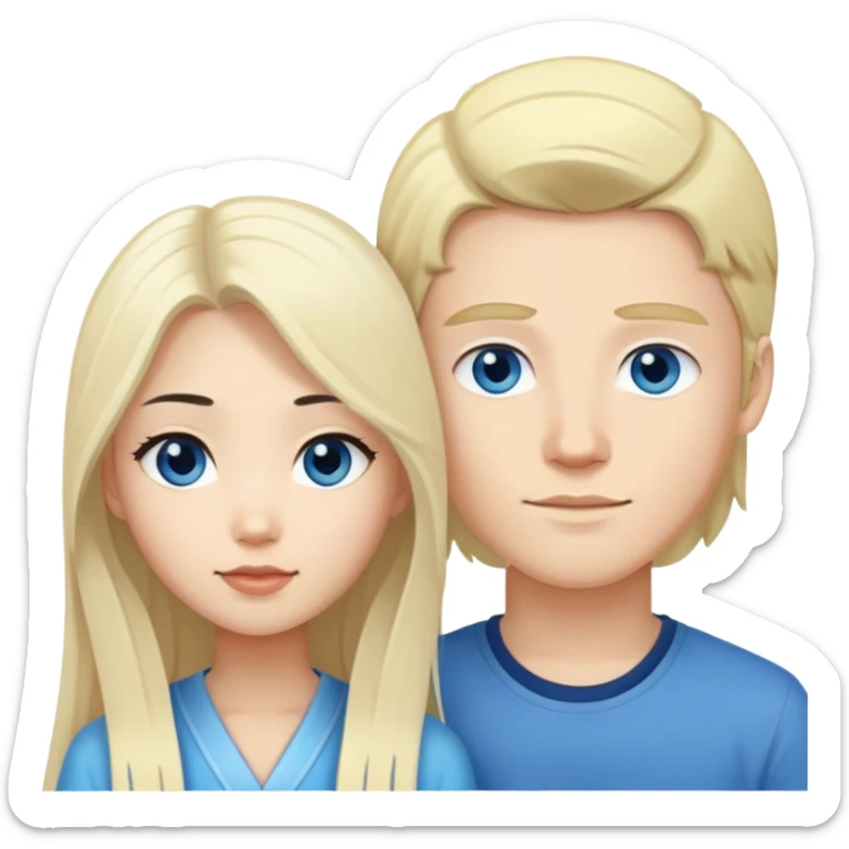 Asian girl with long black hair and white boy with blonde hair and blue eyes couple sticker