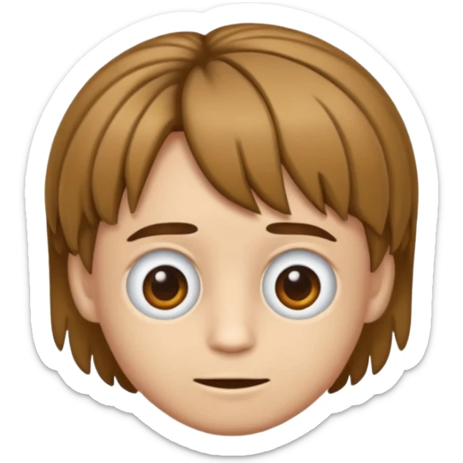 Crie um emoji de um menino com o cabelo castanho claro com uma franja e o corte low fade zumbi sticker