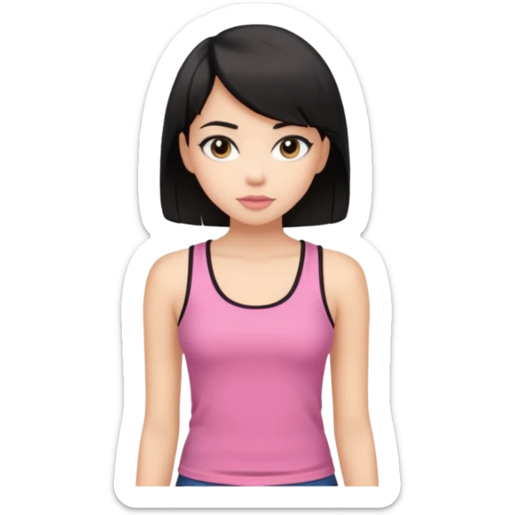 chica morena clara, corte de cabello negro y medio, con una blusa de tirantes simple, rosa y coquette sticker